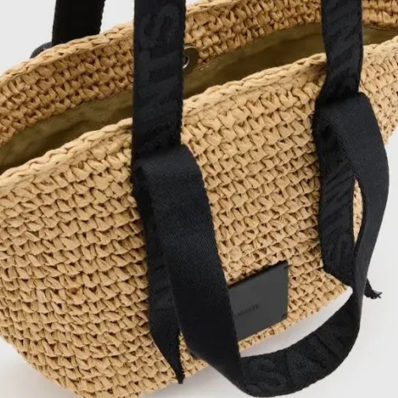 All Saints tote, raffia bag, mini, micro, summer tote, tan, almond - Picture 5 of 9